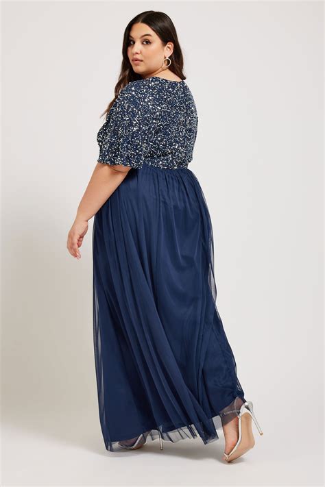 LUXE Plus Size Navy Blue Embellished Maxi Dress | Yours Clothing