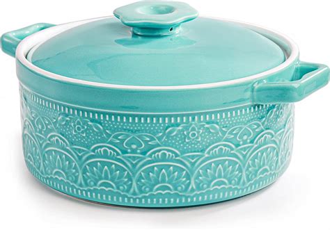 Elsjoy 2 Quart Ceramic Casserole Dish with Lid, 7.5 Inch Round Covered ...