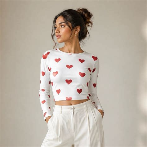 The Devoted Heart - White (Red Heart) Print Crop top – Weavory