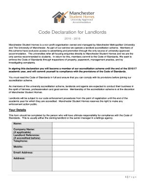 Fillable Online Code Declaration for Landlords - Manchester Student ...