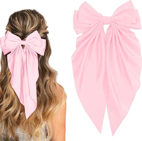 Amazon.com : Korean Pink Hair Bows for Women Silky Satin Hair Bow with ...