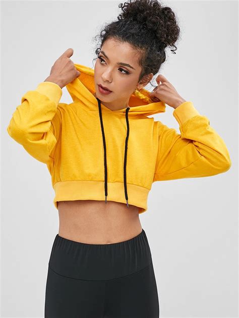Yellow Ribbed Trims Cropped Hoodie