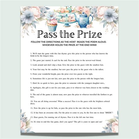 Tea Party Theme Pass the Prize Bridal Shower Game, Bridal Shower Pass ...