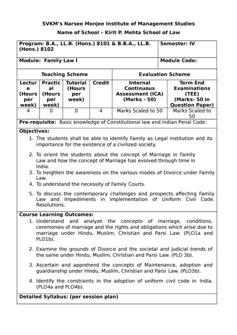 Family Law I - Name of School – Kirit P. Mehta School of Law Program: B ...