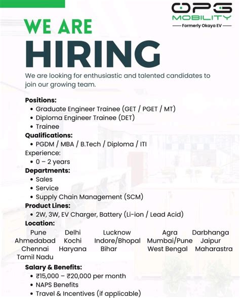 OPG Mobility Hiring ITI, Diploma & Graduate for Engineer & Trainees ...
