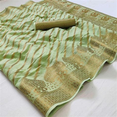 Green Woven Cotton Blend Saree