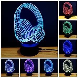 Buy YANGHX 3D Night Light Headphone Shape Touch Table Desk Lamps 7 ...