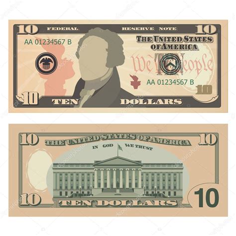 Billete de diez dólares, billete de diez dólares, anverso e inverso ...
