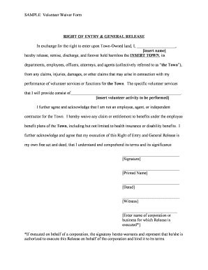 Fillable Online SAMPLE: Volunteer Waiver Form Fax Email Print - pdfFiller