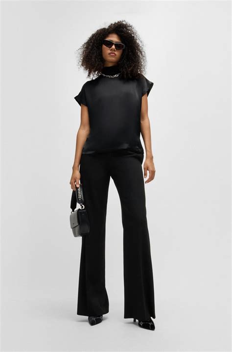 HUGO - Mock-neck top in fluent satin - Black