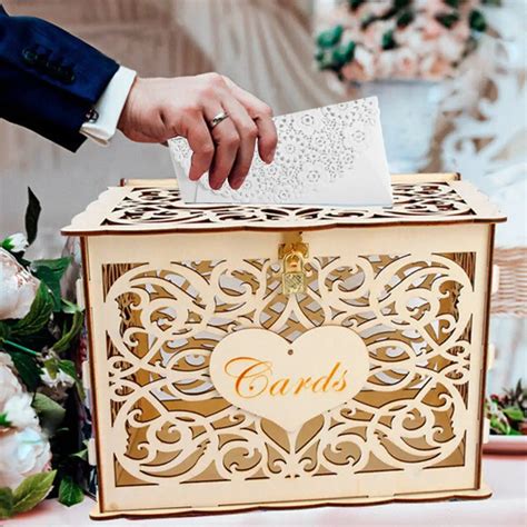 DIY Wedding Gift Card Box Wooden Money Box With Lock Beautiful Wedding ...