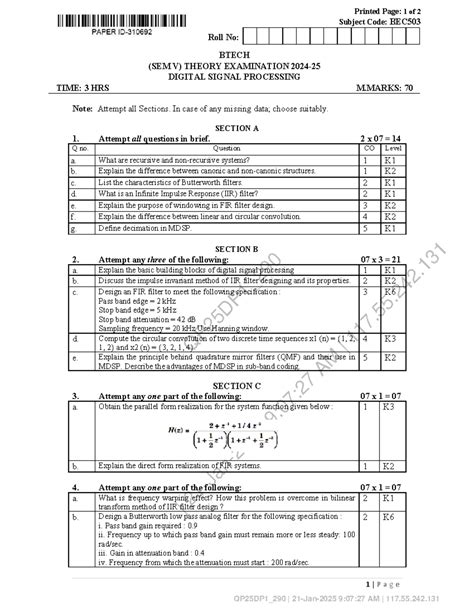BEC503 - Digital Signal Processing Theory Exam Notes (Sem V) - Studocu