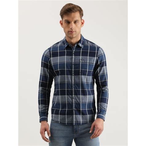 Buy Lee Men Slim Checked Blue Shirt Online