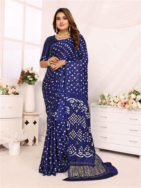 Navy Blue Jacquard Zari Saree with Hand Bandhani | CLOHI
