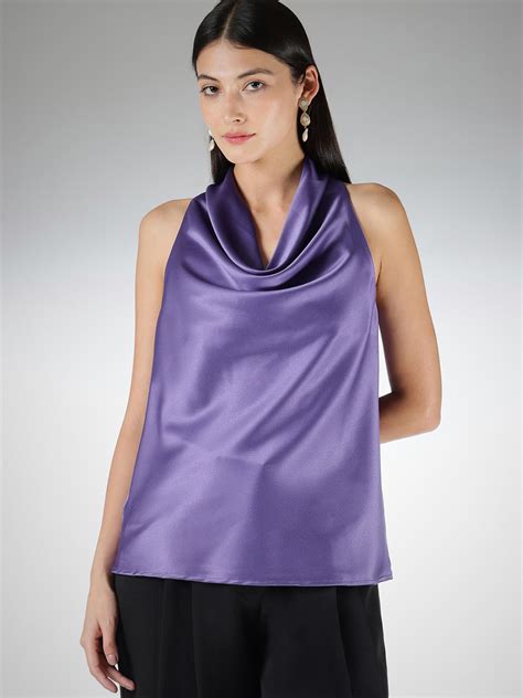 Buy Purple Satin Cowl Neck Top Online | FableStreet