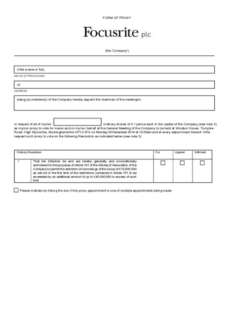 Form of Proxy - Blank Fillable Template | Fill Out, Print & Download ...