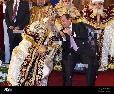 Cairo, Egypt. 6th Jan, 2018. Egyptian Coptic Pope Tawadros II (L), Pope ...