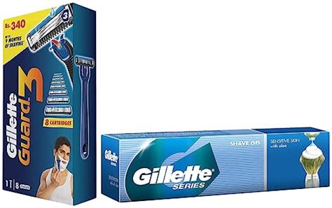 Gillette Guard 3 Single Razor with 8 Blades Pack & Gillette Sensitive ...