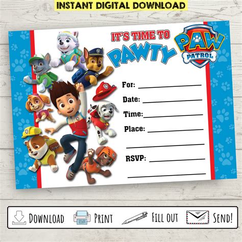 Paw Patrol Party Invitations Printable EDITABLE Paw Patrol Birthday