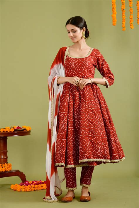 Red Kota Bandhani Printed Anarkali Set| Singhania's