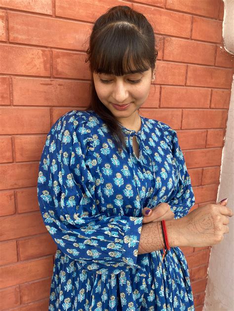 Beautiful Hand Block printed Cotton Blue Mini Dress – thejaipurart.com