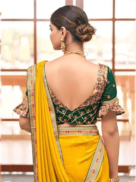Buy Yellow Heavy Lace Work Vichitra Silk Haldi Wear Saree From Ethnic Plus