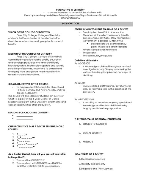 Perspective IN Dentistry L1 - PERSPECTIVE IN DENTISTRY a course ...