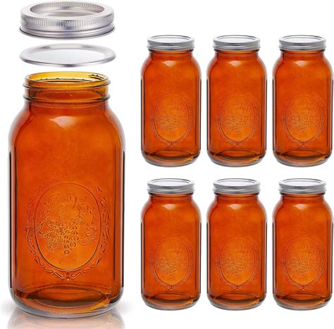 Amazon.com: 6 Pieces 64 oz Amber Glass Mason Jars Glass Mason Jars ...