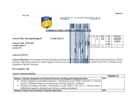PSYC - Psychopathology II Course Curriculum Notes - Studocu