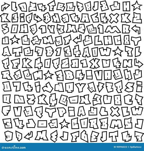 Graffiti Font and Number Alphabet Sketch Page Stock Vector ...
