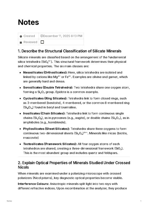 Geology Notes-1: Structural Classification & Properties of Minerals ...