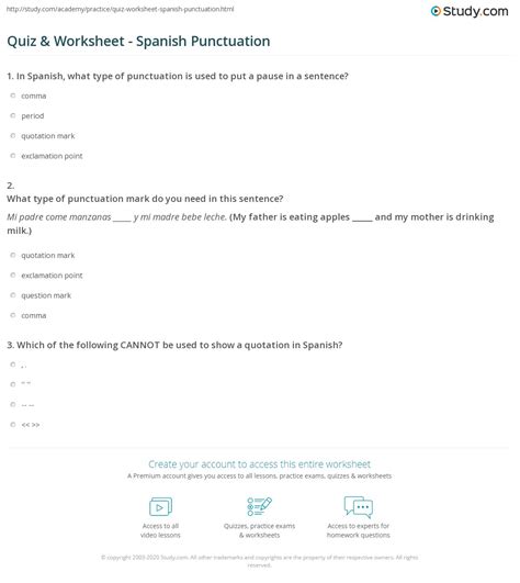 Quiz & Worksheet - Spanish Punctuation | Study.com