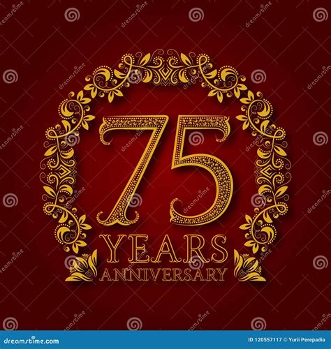 Golden Emblem of Seventy Fifth Years Anniversary. Celebration Patterned ...