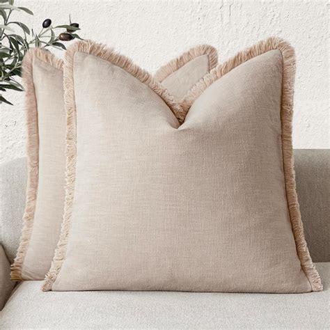 Amazon.com: Foindtower Set of 2 Decorative Linen Fringe Throw Pillow ...
