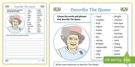 Describe The Queen Writing Activity (teacher made) - Twinkl