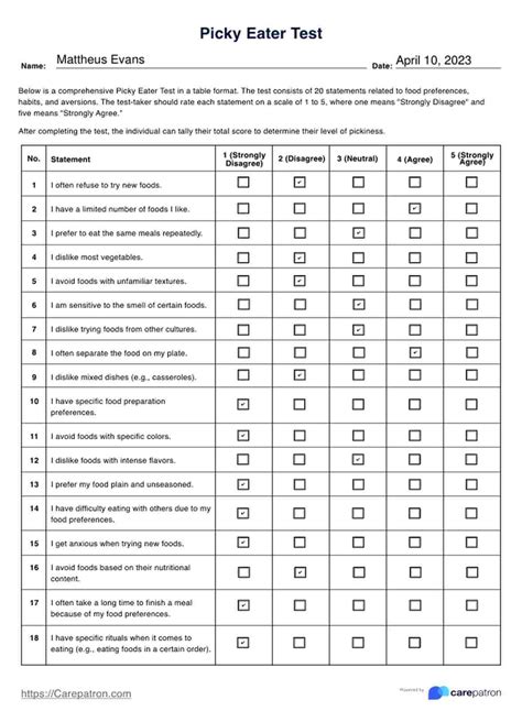 Picky Eater Test & Example | Free PDF Download