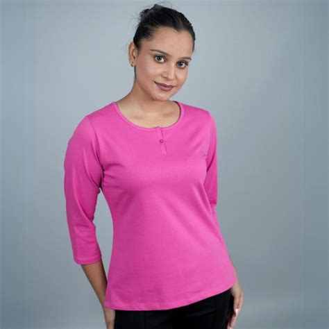 Fuchsia Henley Tshirt for women, everyday, causal & formalwear shirt ...