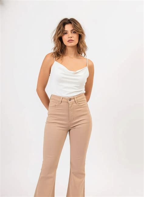 Beige High-Rise Bootcut Denim Jeans
