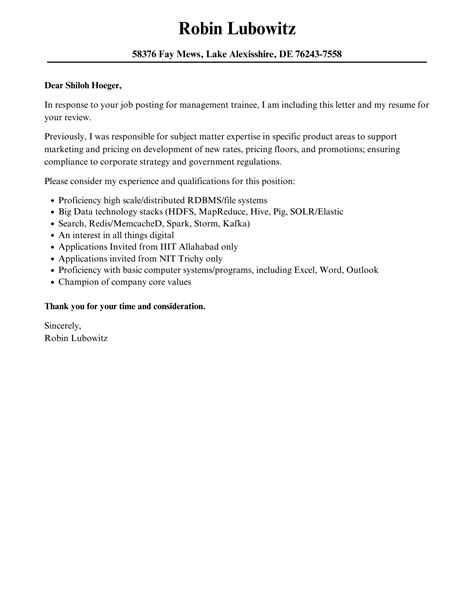 Management Trainee Cover Letter | Velvet Jobs