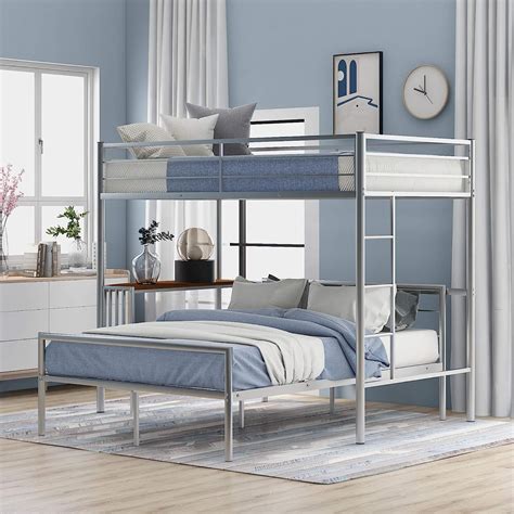 Buy Twin Over Full Bunk Bed, Metal Loft Bed Frame with Desk, Built-in ...