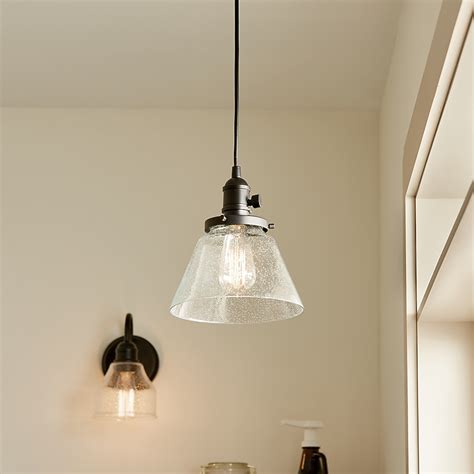 Kichler Avery Black Industrial Seeded Glass Cone Led, Mini Hanging ...