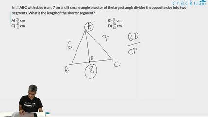 [Video] In \\triangleABC with sides 6 cm, 7 cm and 8 cm,the angle ...