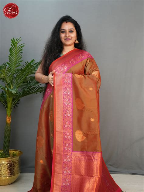 Brown & Pink - Semi Kanchipuram with Zari woven Peacock motifs on the