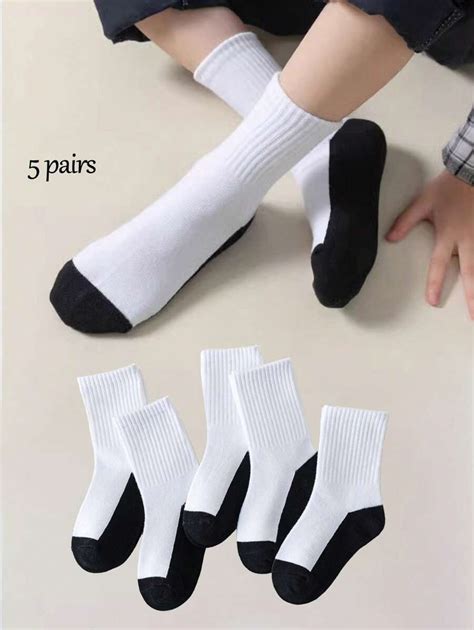 5 Pairs Of Classic Sports Style Student Socks For Boys And Girls Aged 1 ...