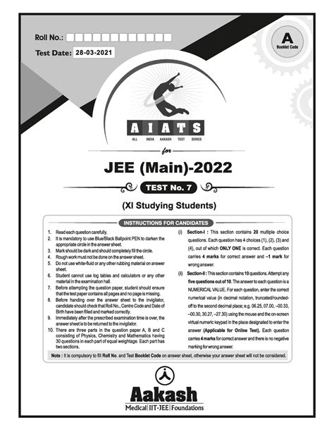 Aiats FS Test-7 JEE(M)2022 (Code-A) 28-03-2021 Curve - Maths - Studocu