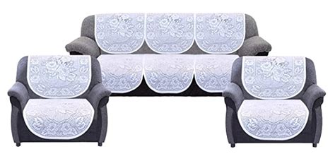 Kuber Industries Self Cotton 6 Piece 5 Seater Sofa Cover Set (White ...