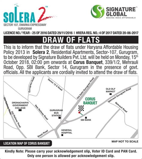 Signature Global Solera 2 Sector 107 Gurgaon Draw Results 15th October 2018