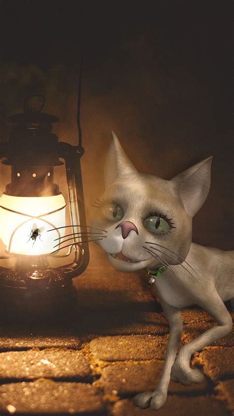 Download wallpaper 1350x2400 cat, lamp, art, fly iphone 8+/7+/6s+/6 ...