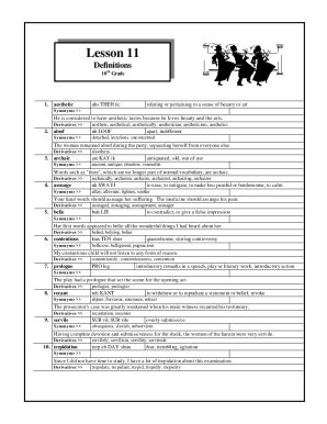 Fillable Online Vocab Lesson 4.pdf - Lesson 4 Definitions 1. aesthetic ...