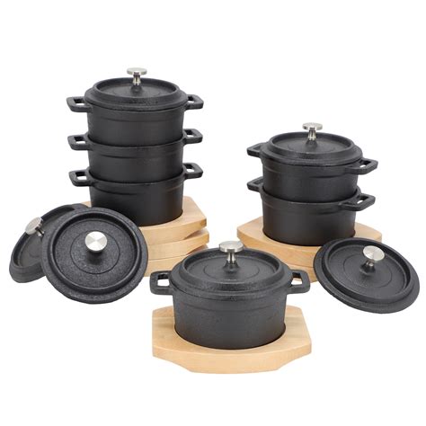 Mega Chef MegaChef 6 Piece Cast Iron 8 Ounce Mini Dutch Oven with Wood ...